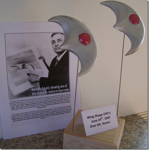 A museum exhibit featuring the objects seen by Kenneth Arnold. A museum exhibit featuring the objects seen by Kenneth Arnold.