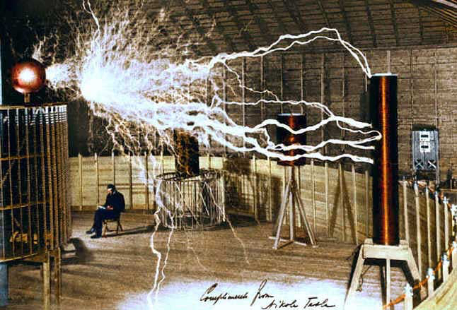 Tesla in his workspace in Colorado. Tesla in his workspace in Colorado.